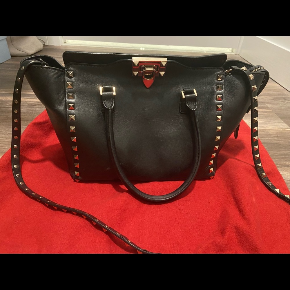 Valentino Small Rockstud Bag in Black Smooth Calfskin